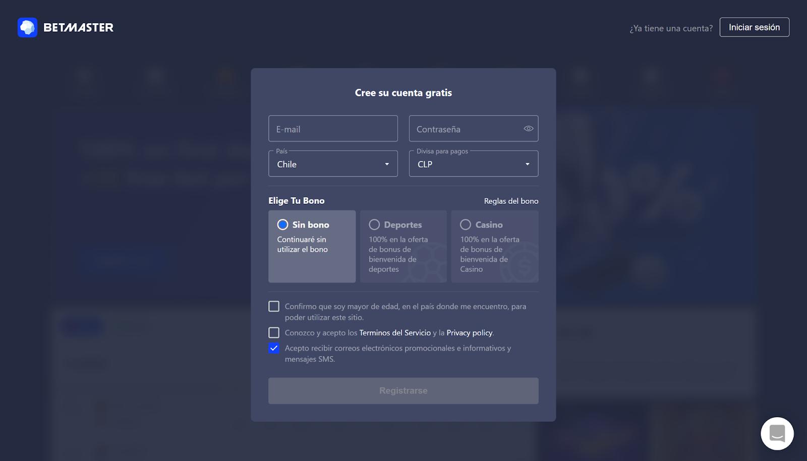 Betmaster Registro