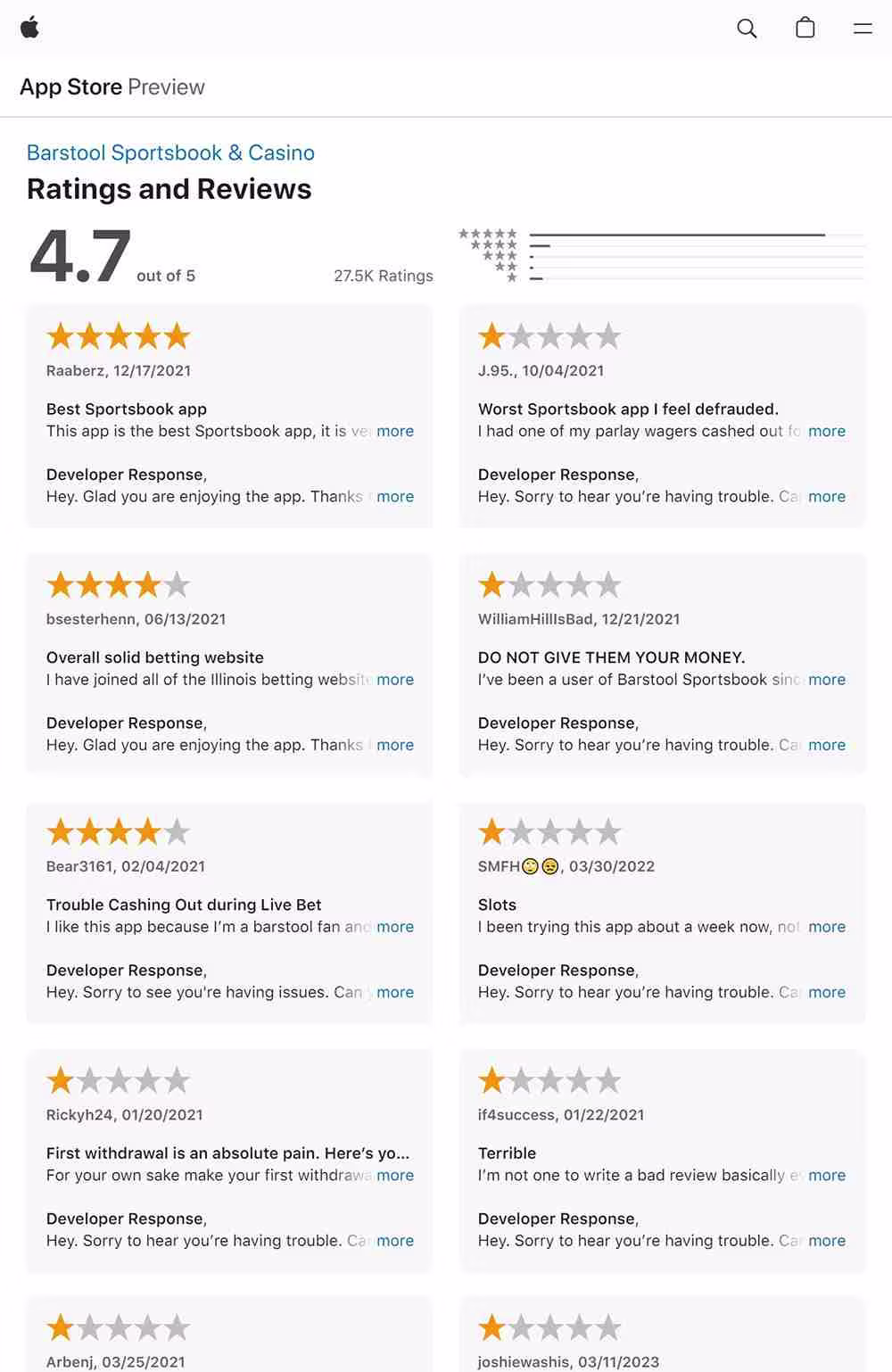 Apple App store ratings and reviews for the Barstool MI