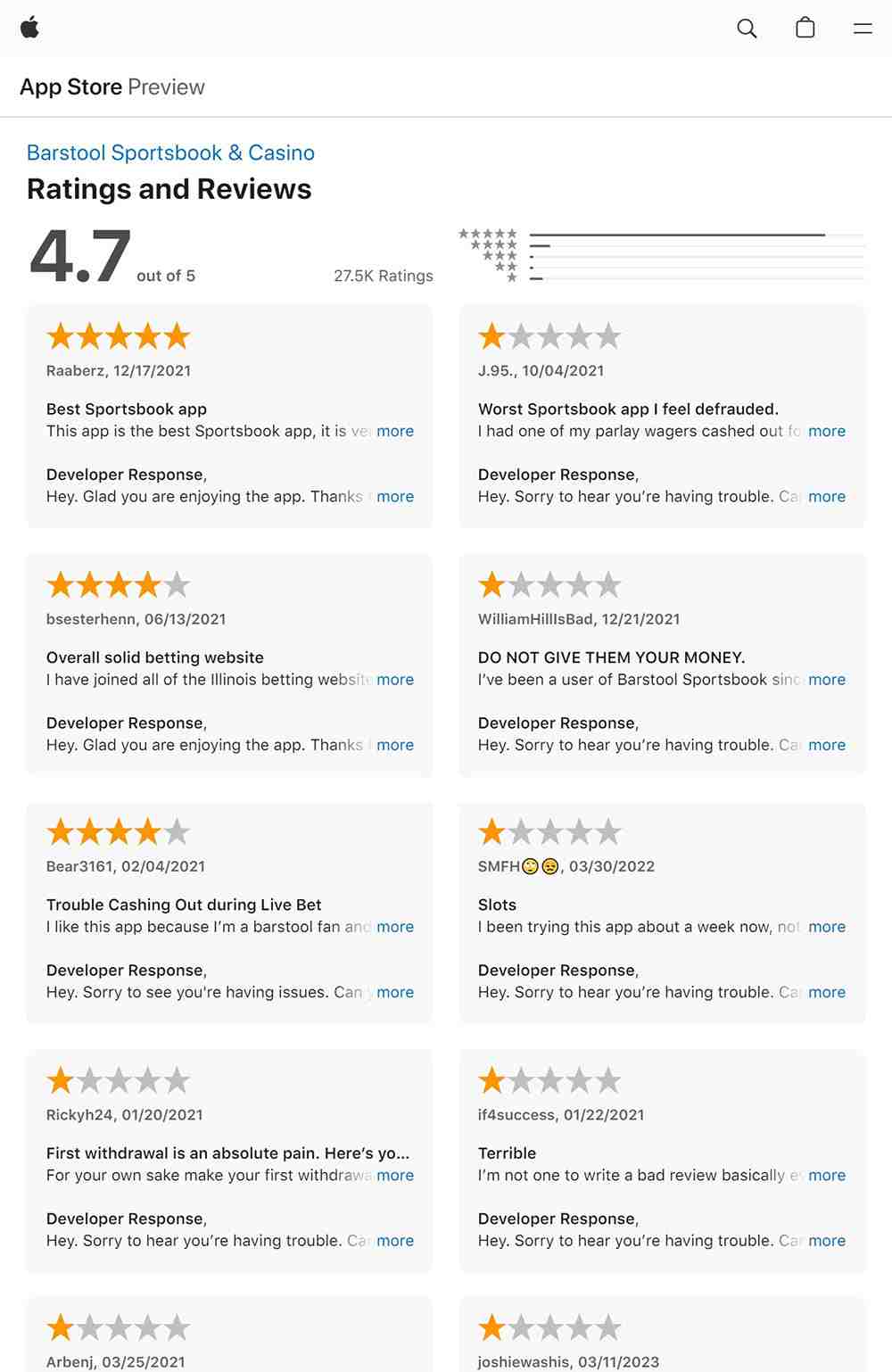 Apple App store ratings and reviews for the Barstool MI