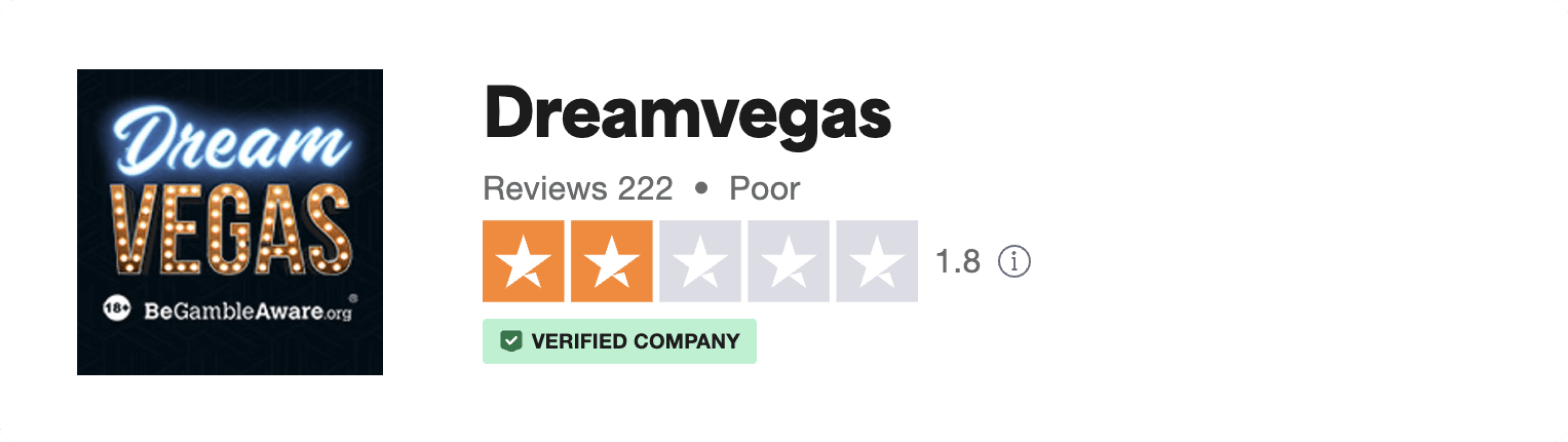 Ratings on Trustpilot for the Dream Vegas casino online