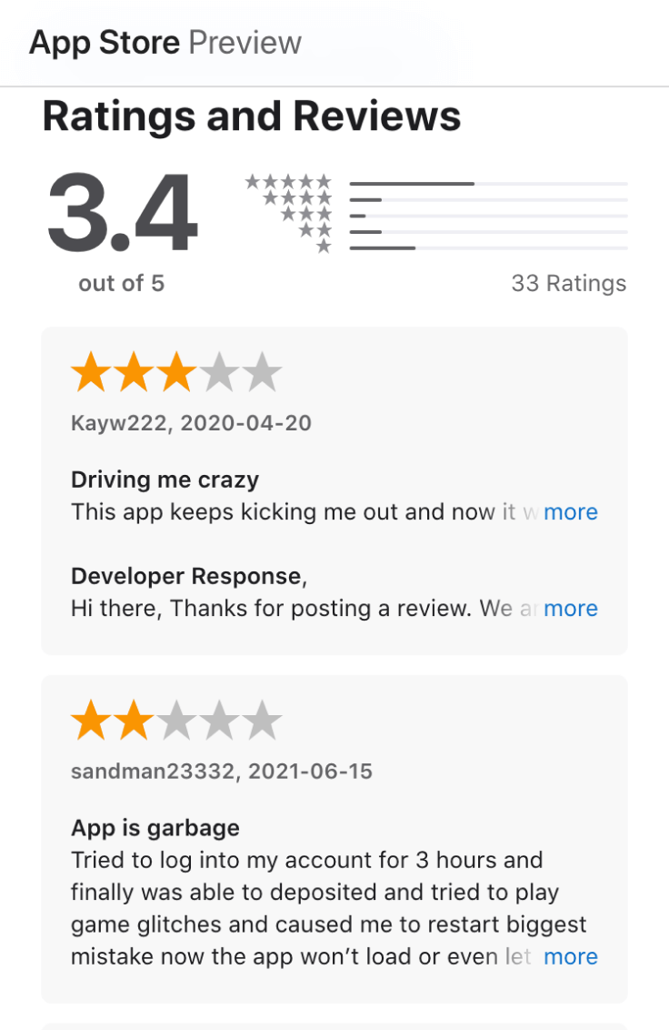 Apple App Store user reviews and ratings for Ruby Fortune