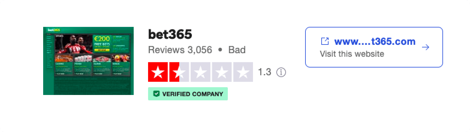 Trustpilot rating screenshot for Bet365
