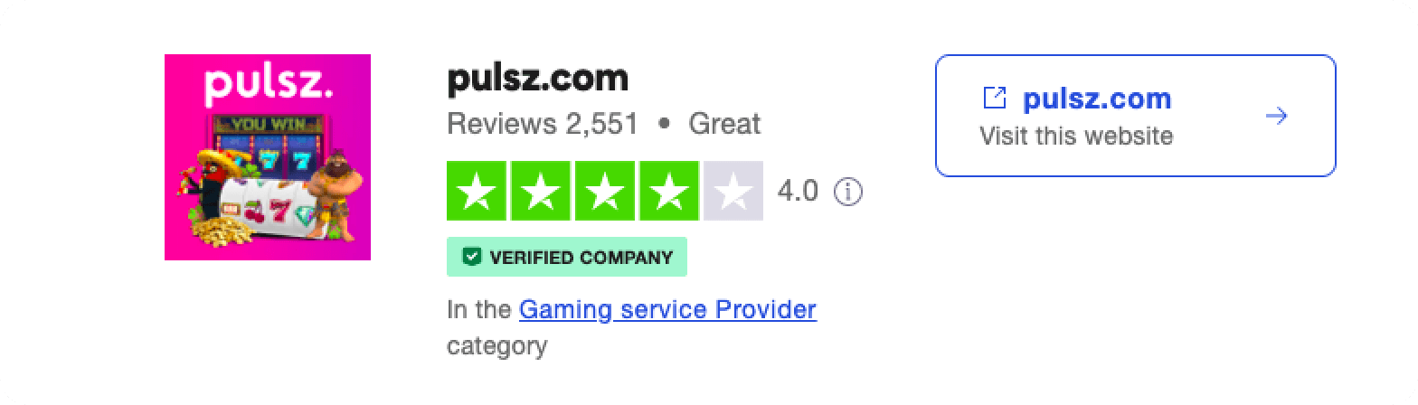 Trustpilot rating screenshot for Pulsz