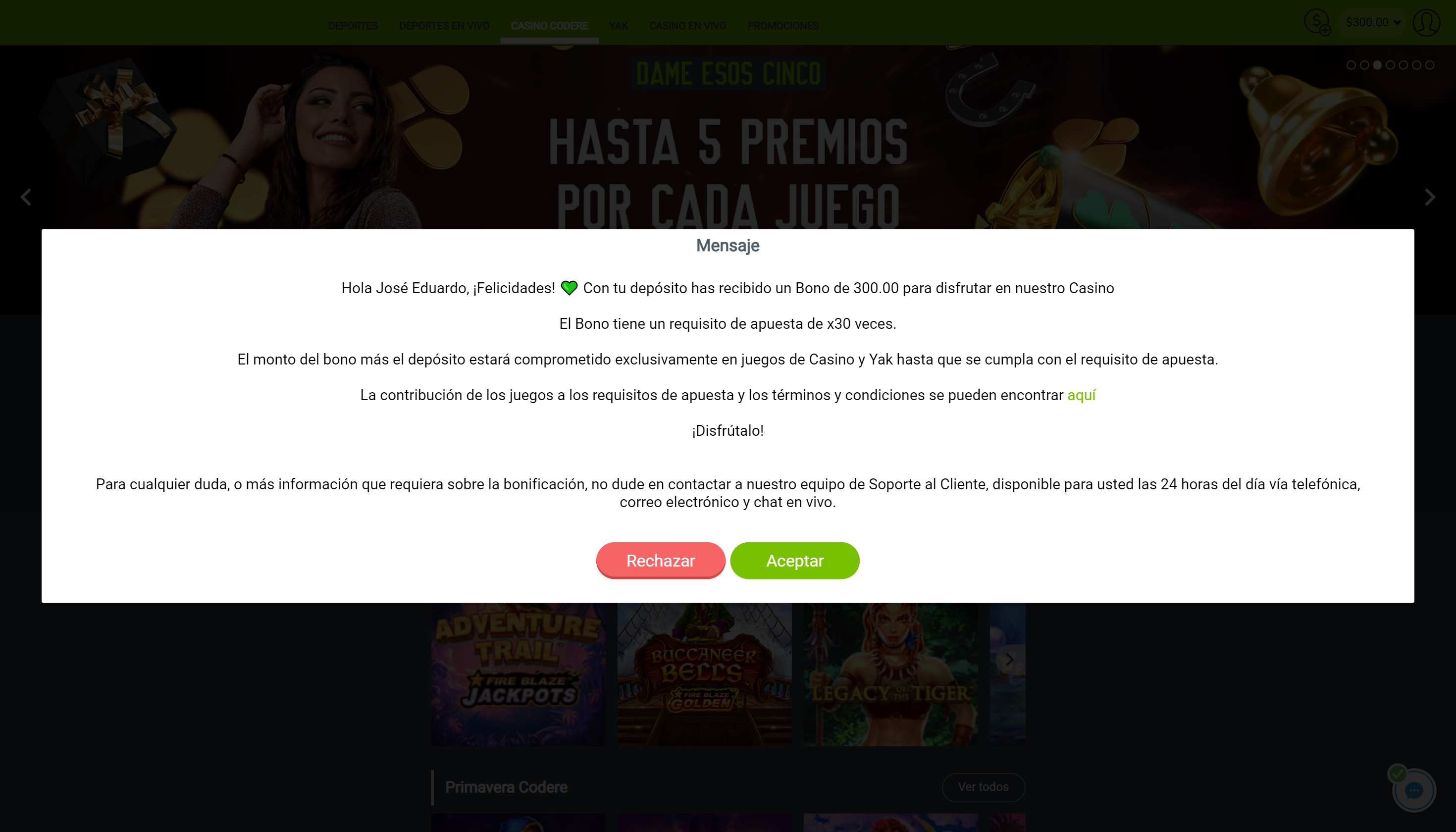 MX Codere Casino Bono de Bienvenida