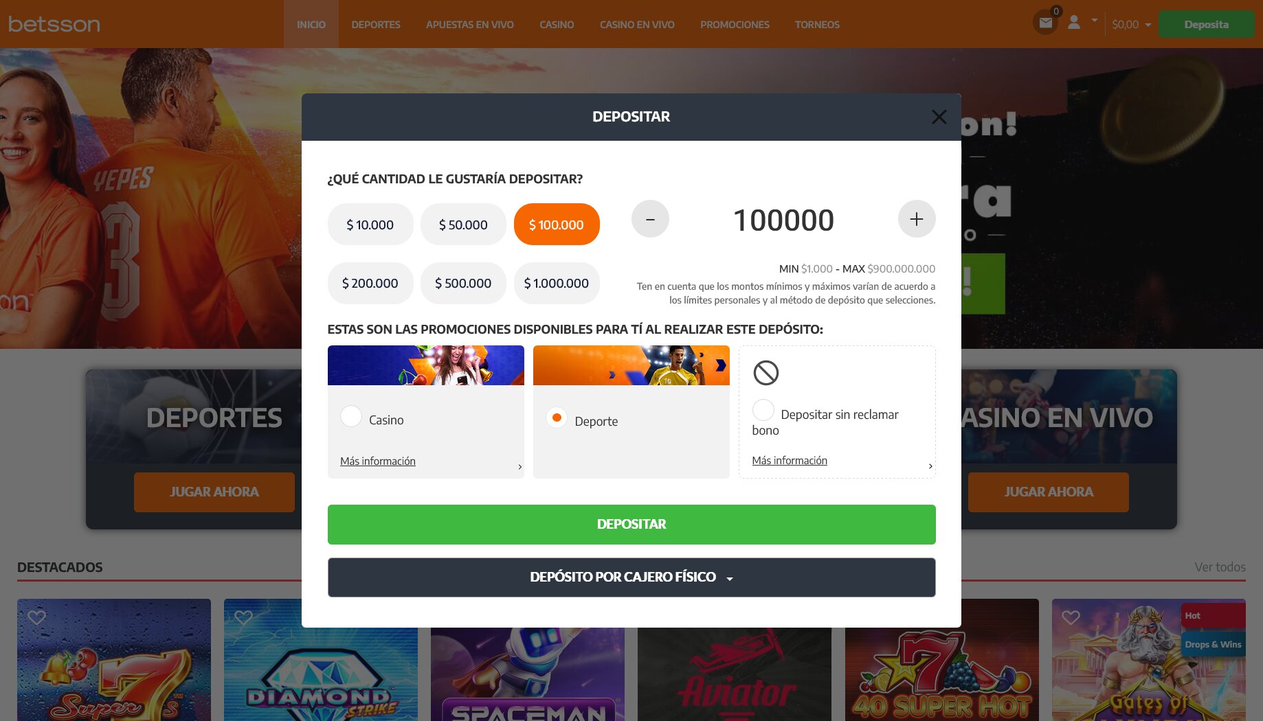 Betsson Depósitos