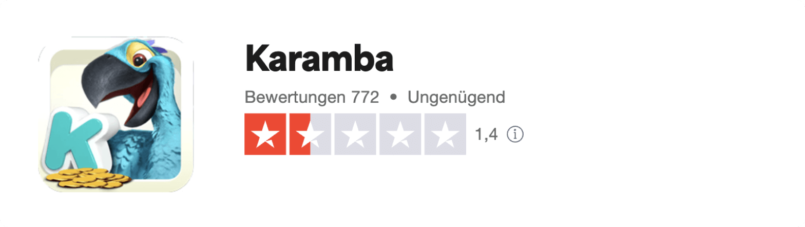 Bewertungen für das Karamba Casino auf Trustpilot