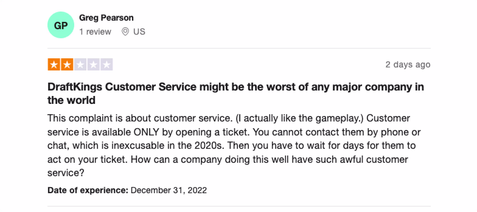Trustpilot rating screenshot for DraftKings