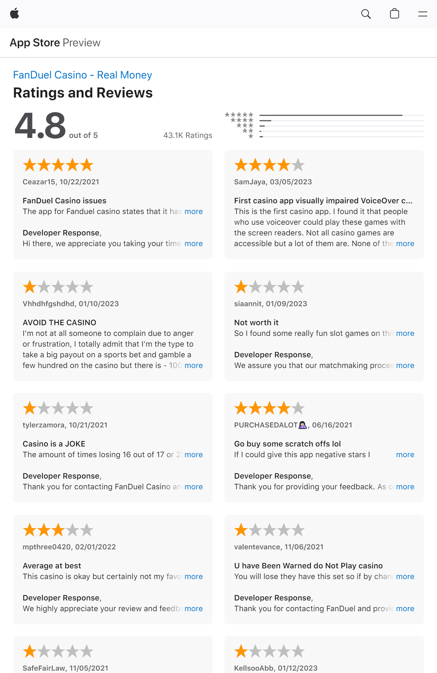 Apple App store ratings and reviews for the FanDuel NJ