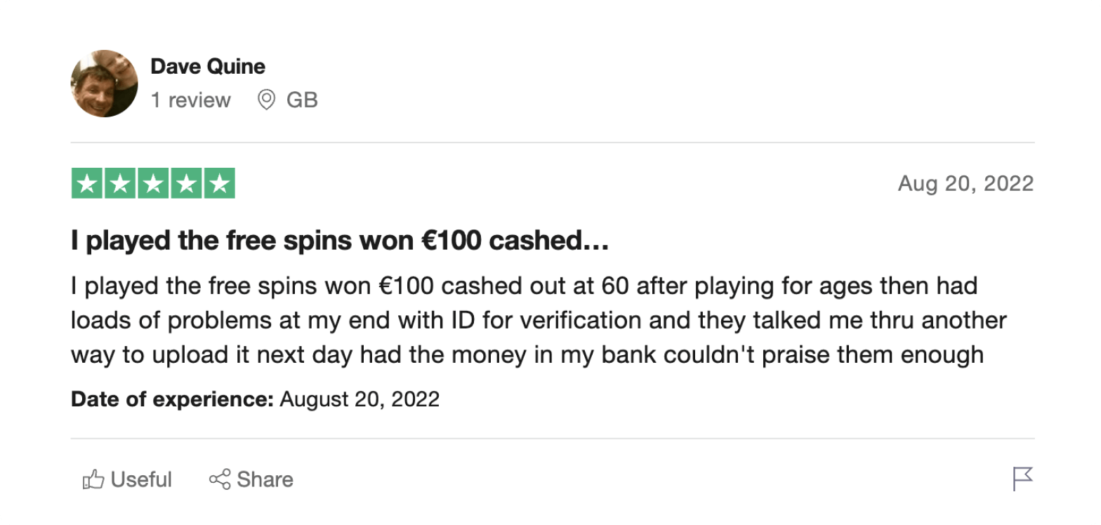 Trustpilot user review for CasinoCasino