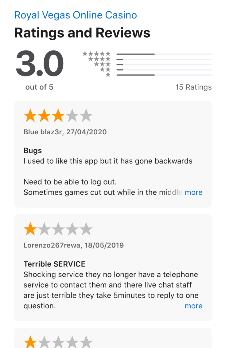 Apple App store ratings and reviews for the Royal Vegas