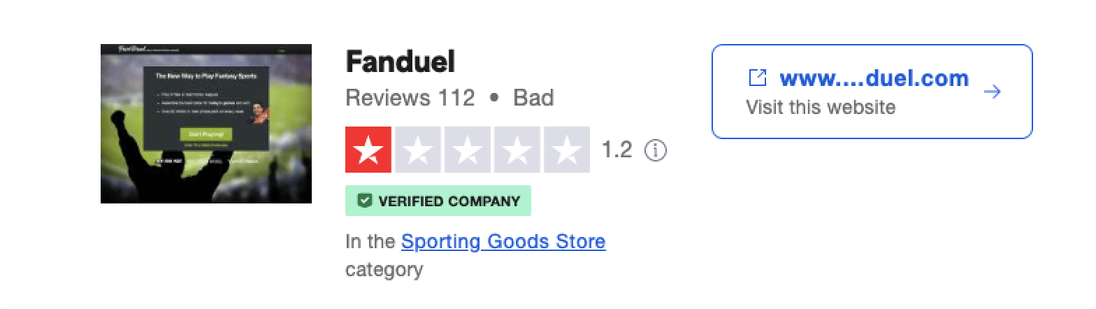 Trustpilot rating screenshot for Fanduel