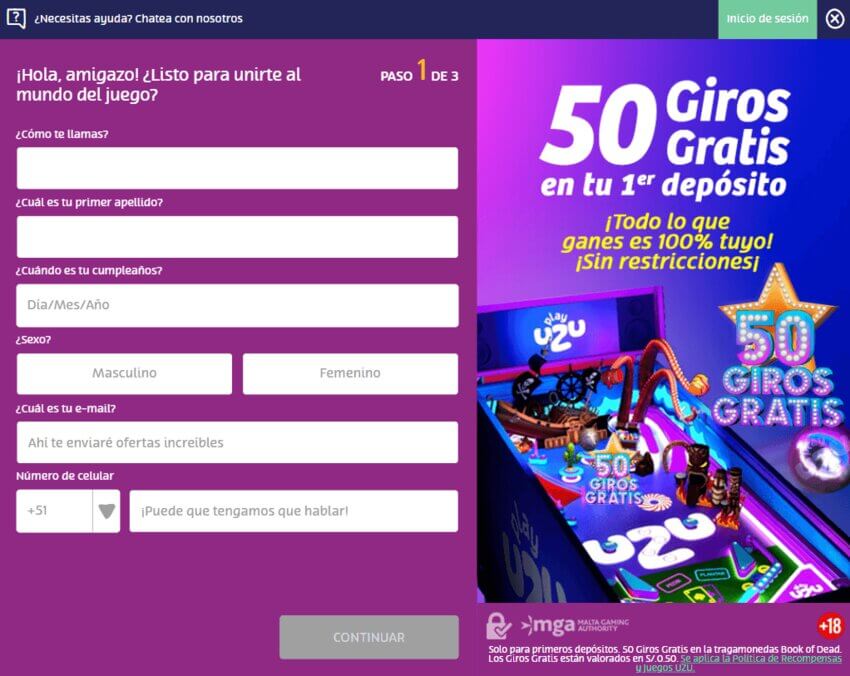Registro en PlayUzu Casino 
