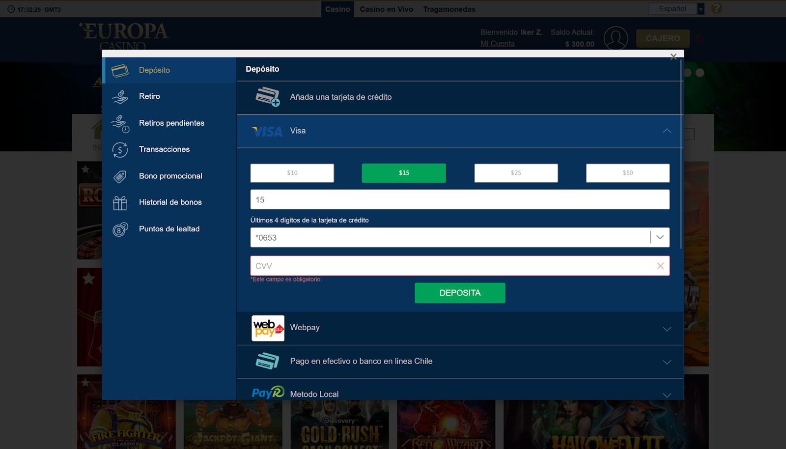 Europa Casino Depósitos