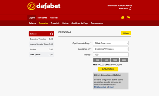 MX Dafabet Métodos de pago