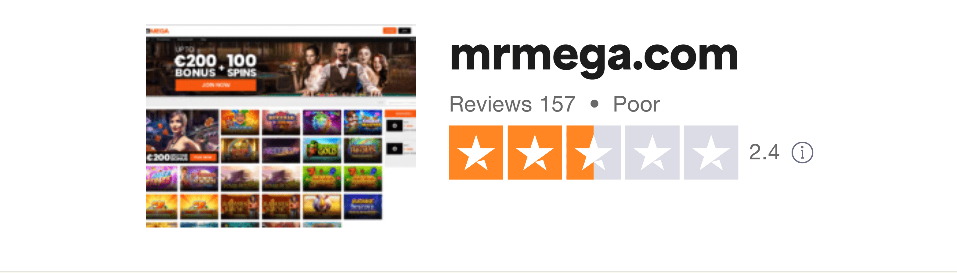Trustpilot rating screenshot for the Mr Mega