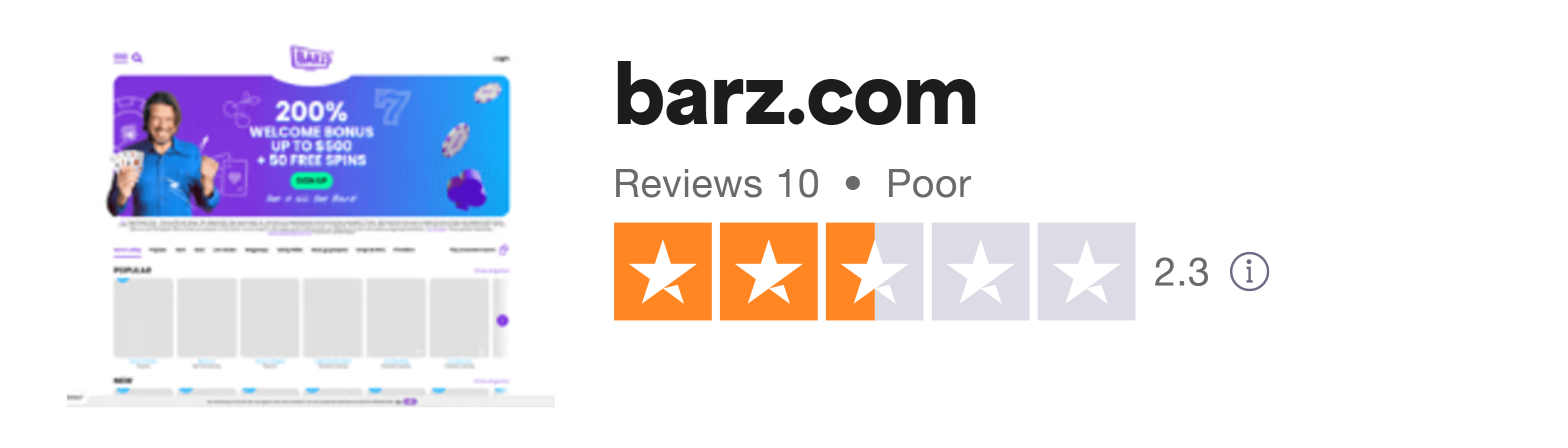 Trustpilot rating screenshot for the Barz