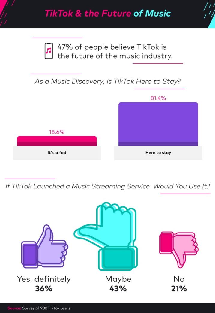 Fourty-seven percent of people believe TikTok is the future of the music industry