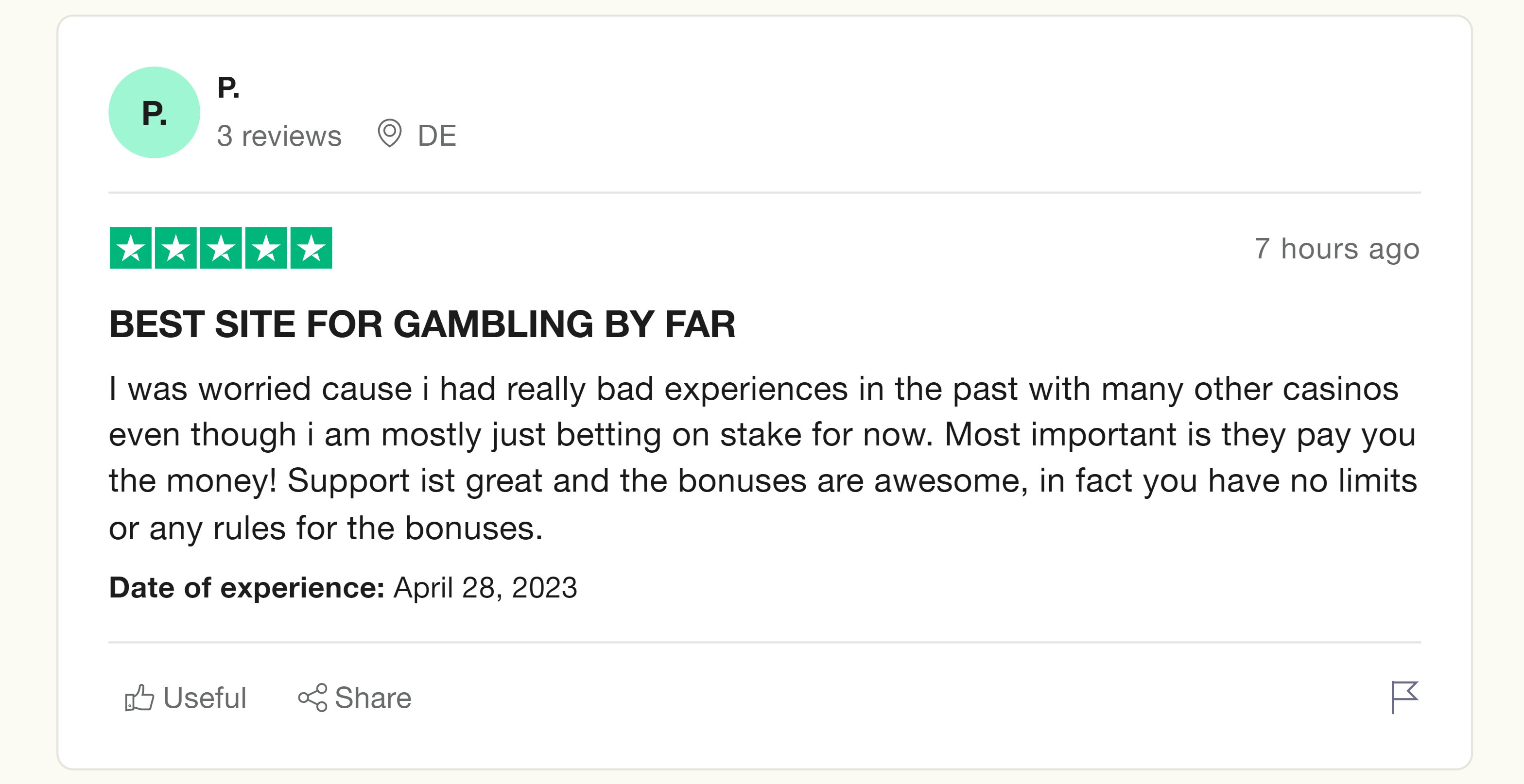 Trustpilot rating screenshot for the Stake