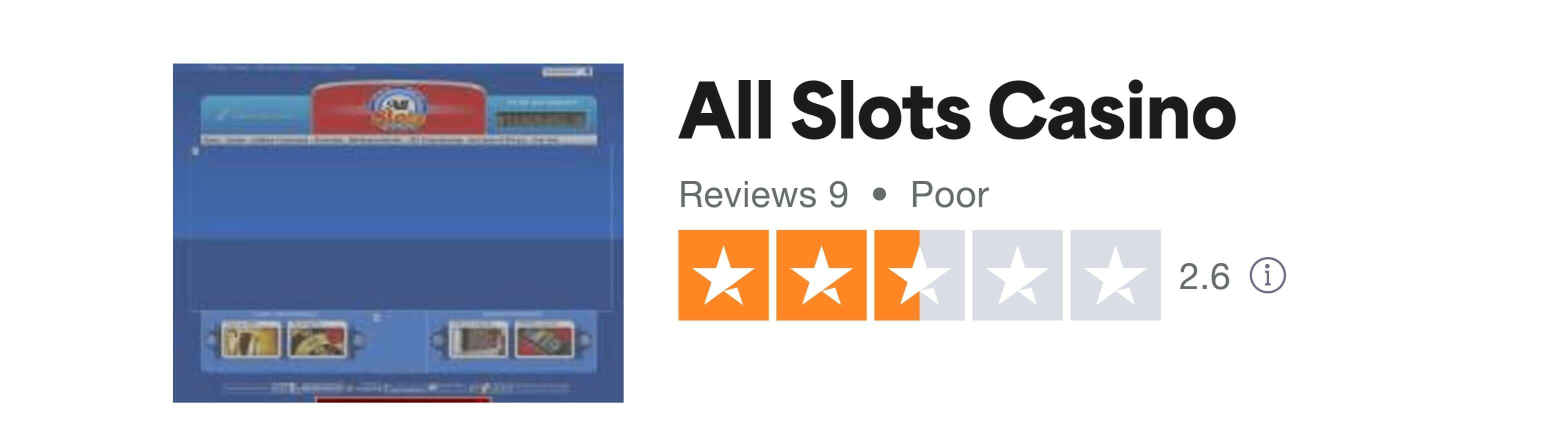 Trustpilot rating screenshot for the All Slots