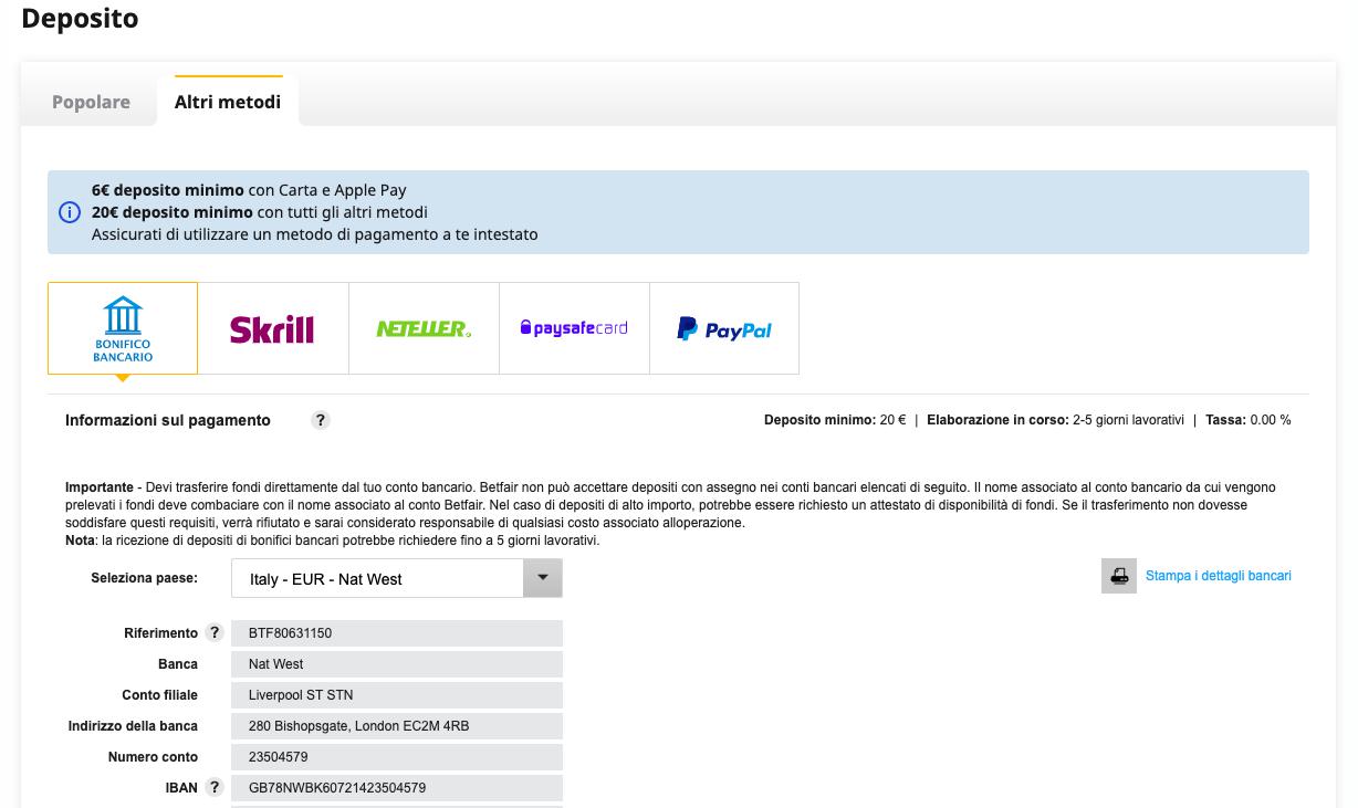 Betfair Depositi