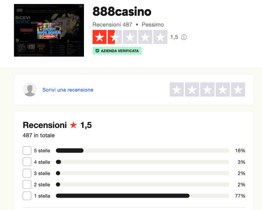 888 Casino Trustpilot Screenshot 