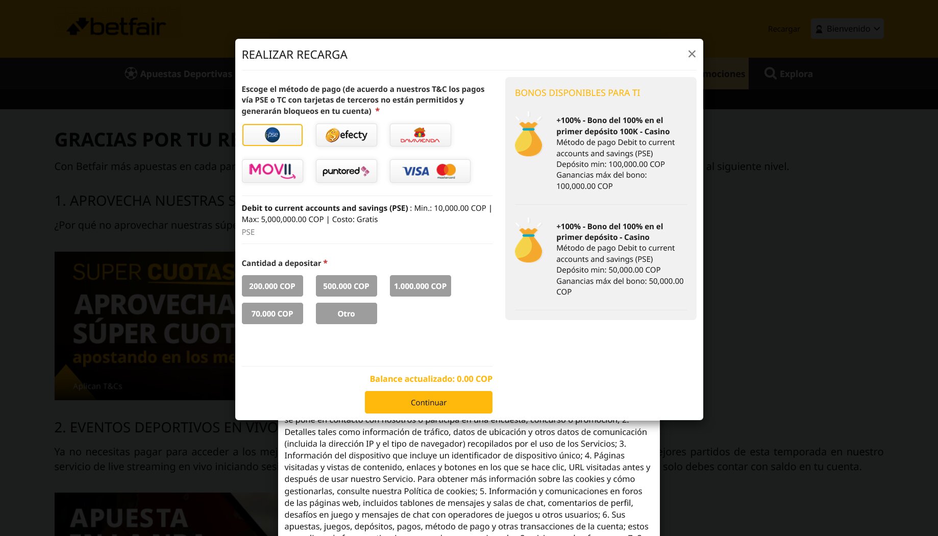 Betfair Depósitos