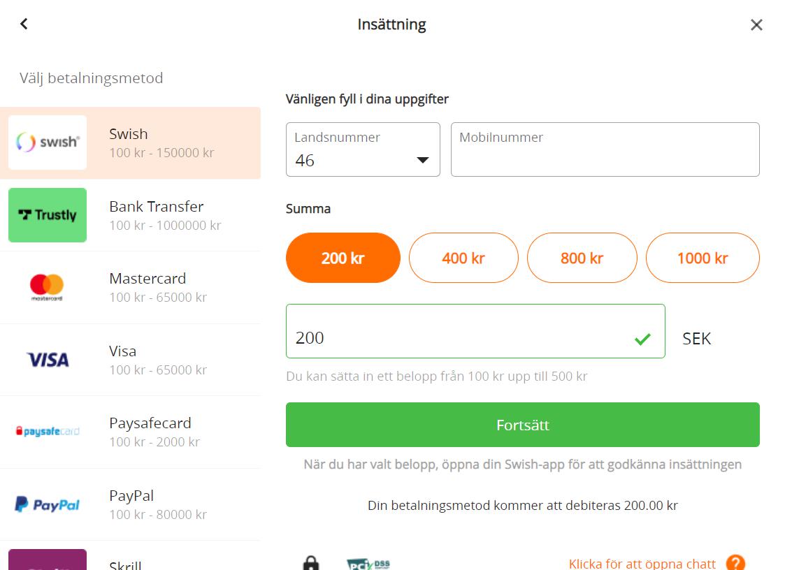 Betsson Insättningar