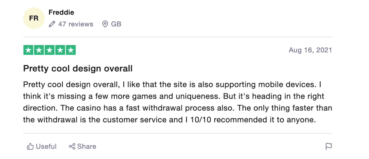 User review for Europa Casino on Trustpilot