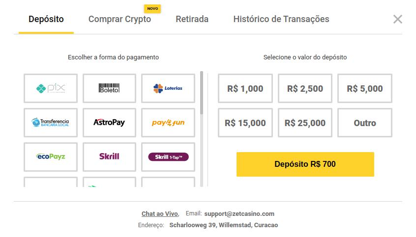 Zet Cassino Depósitos