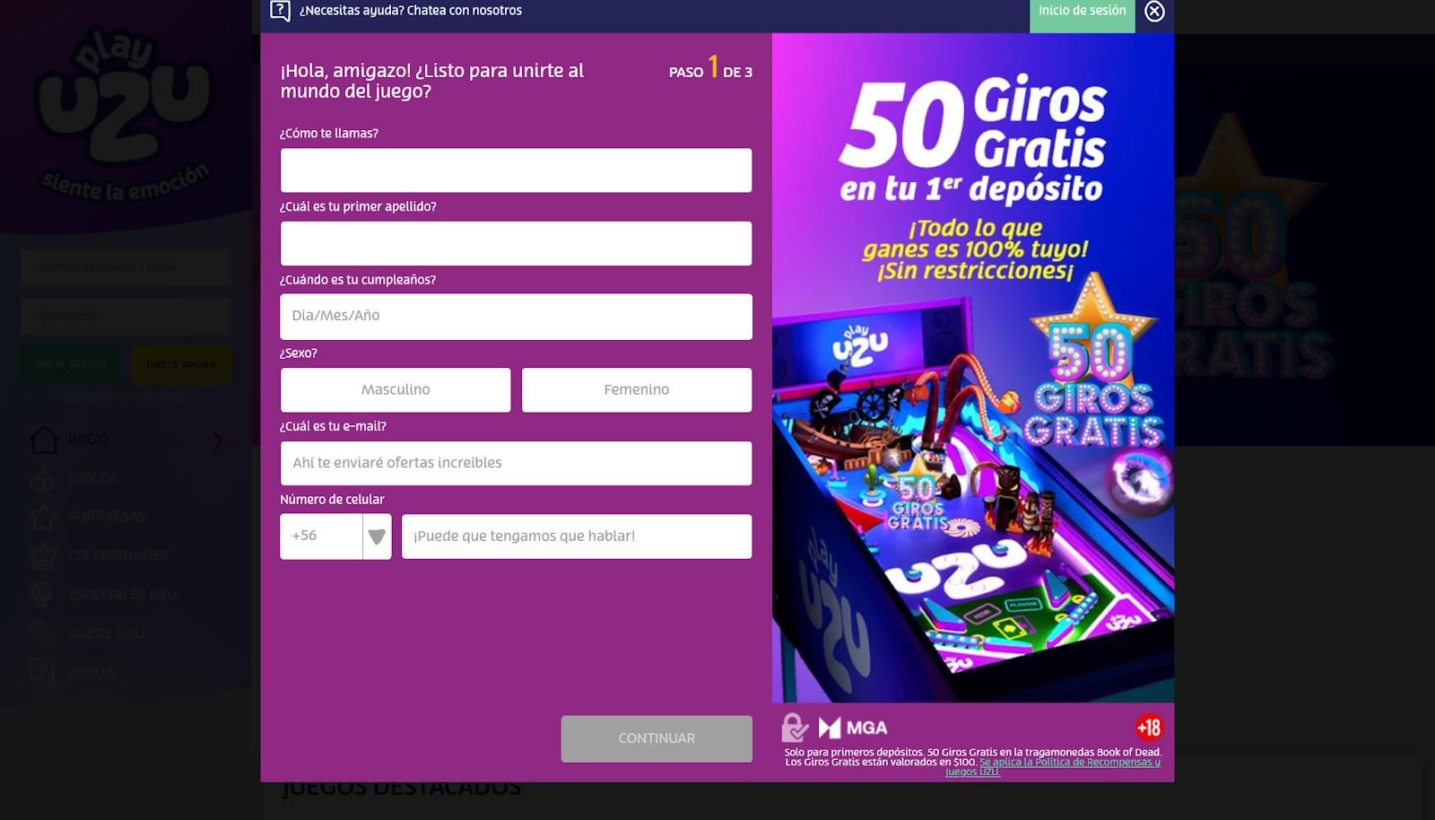 PlayUzu Registro