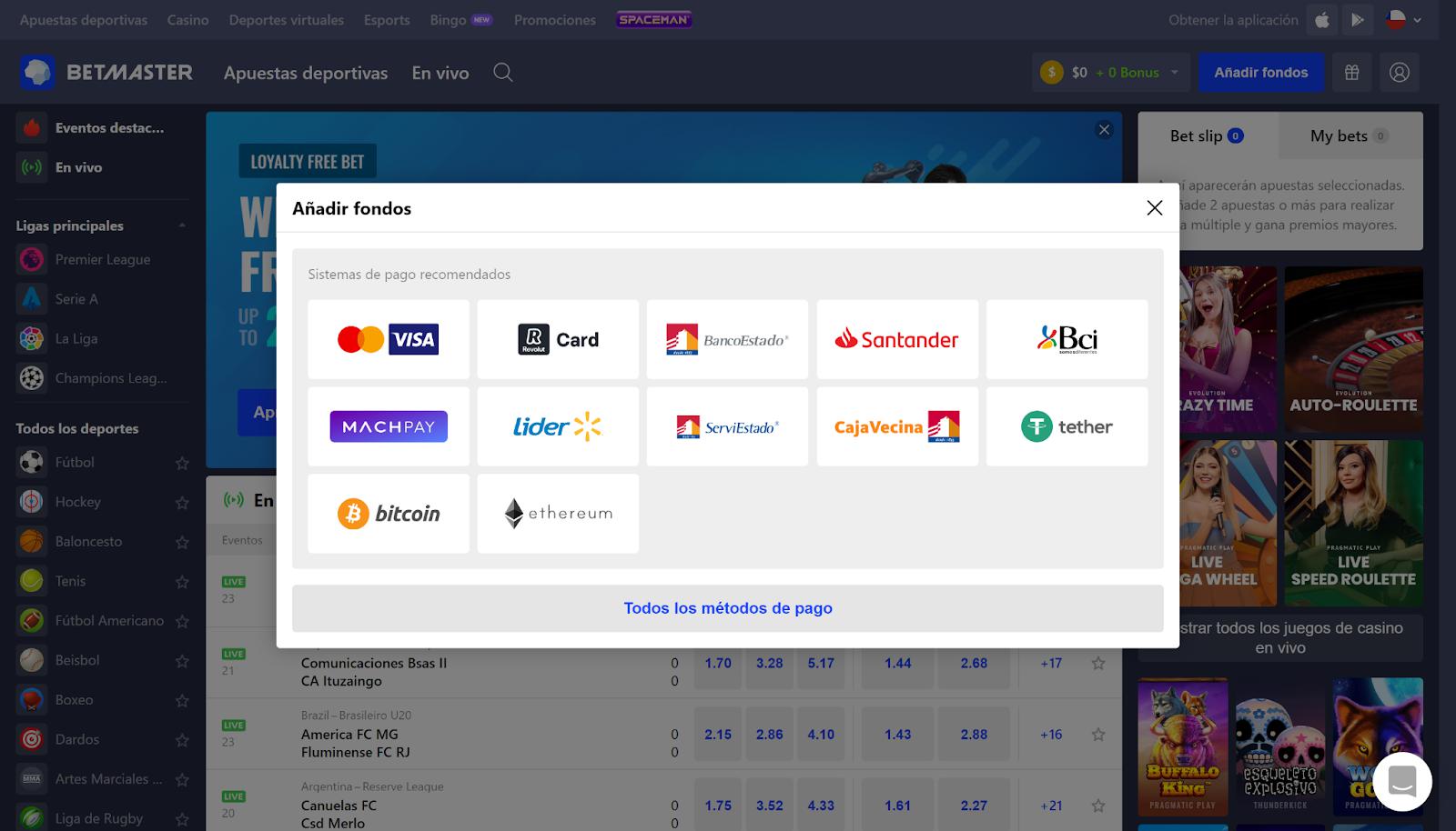 Betmaster Depósitos