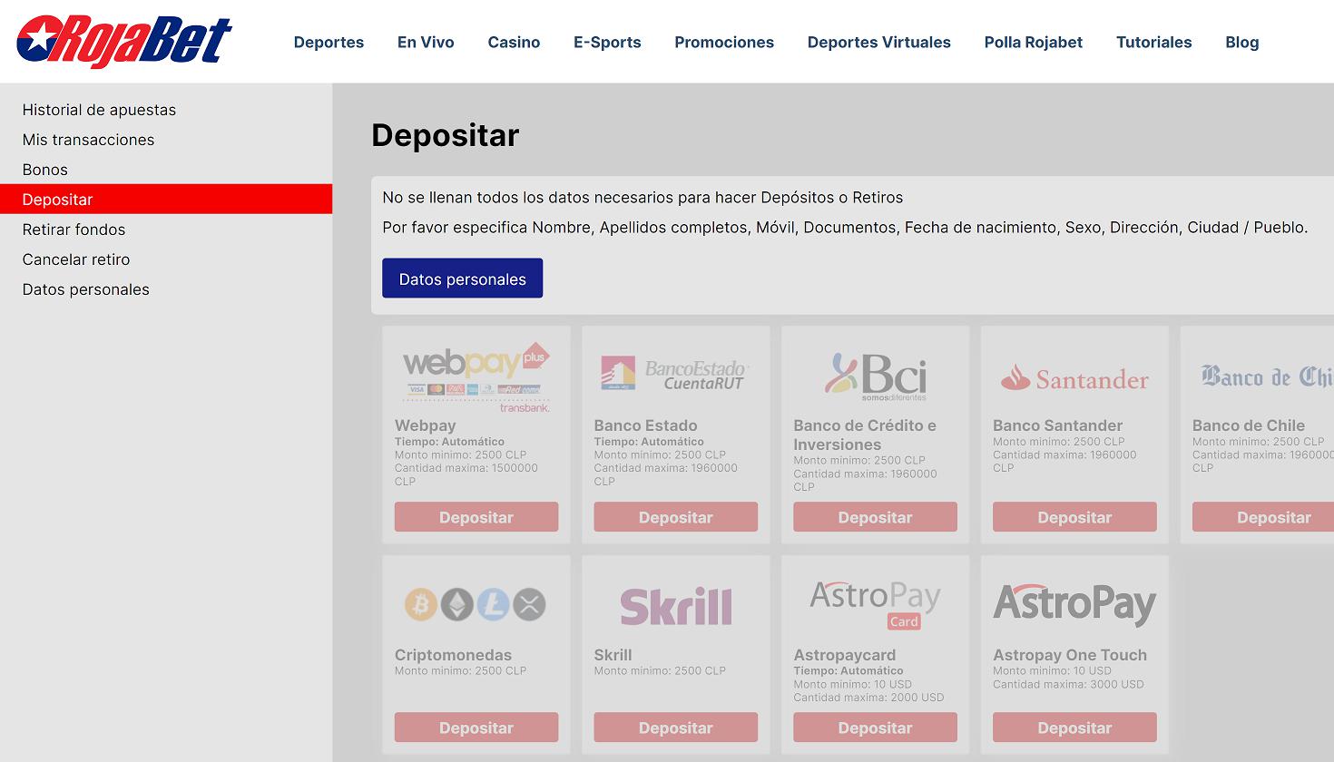 Rojabet Depósitos