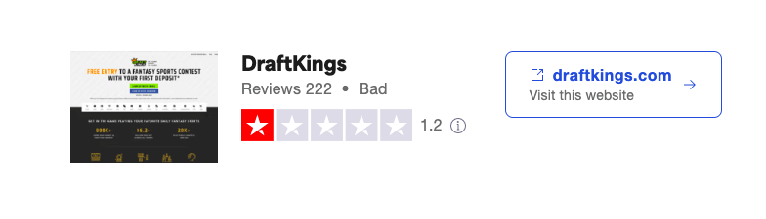 Trustpilot rating screenshot for DraftKings