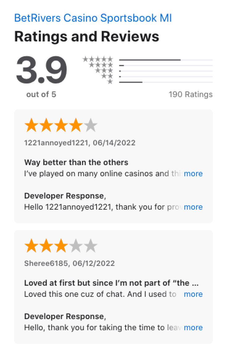 Apple App store ratings and reviews for the Betrivers app