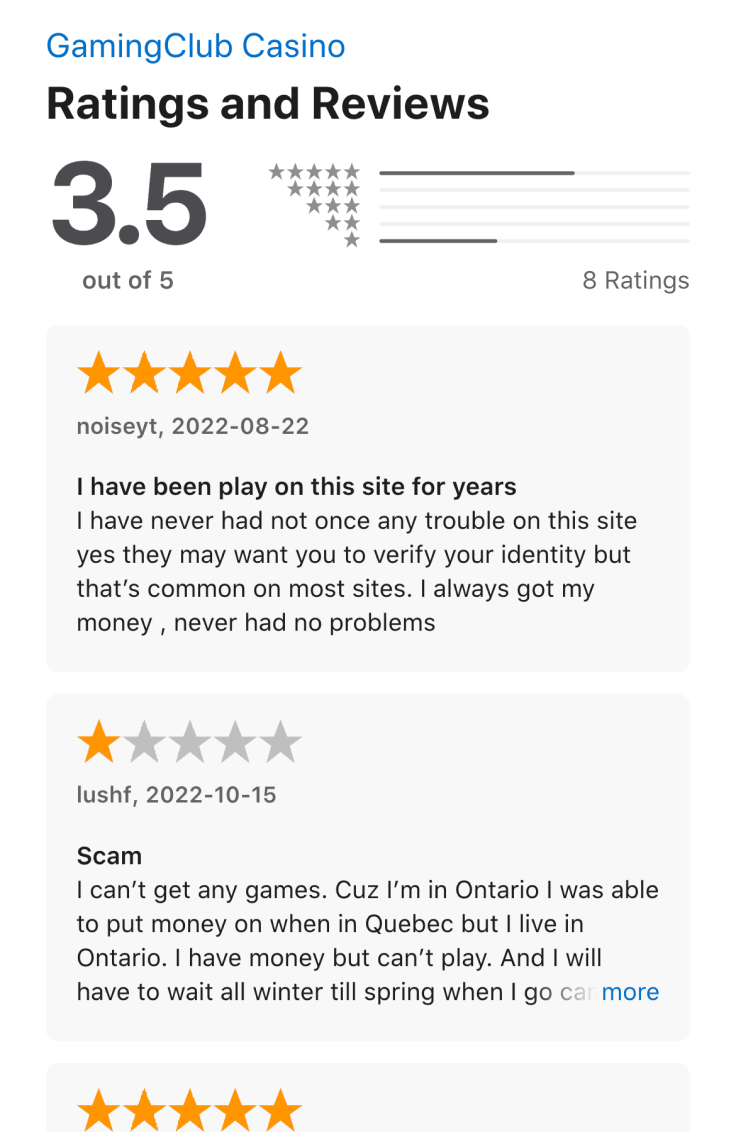 Apple App store ratings and reviews for the Gaming Club