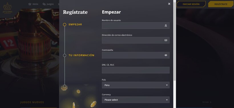 Registro en 21Casino 