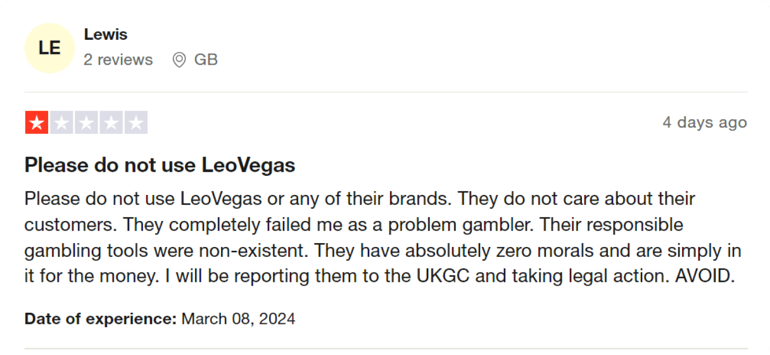 Leovegas Ttrustpilot 4