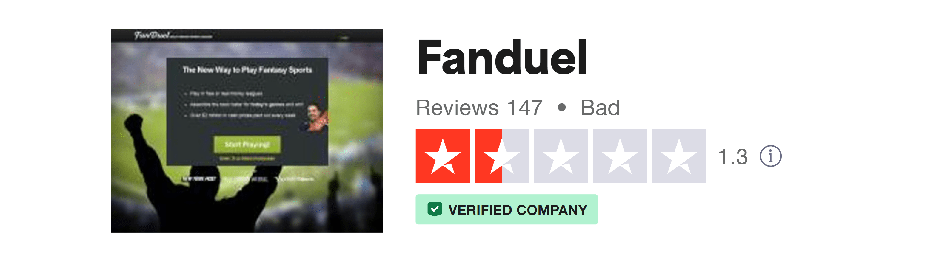 Trustpilot rating screenshot for the FanDuel NJ