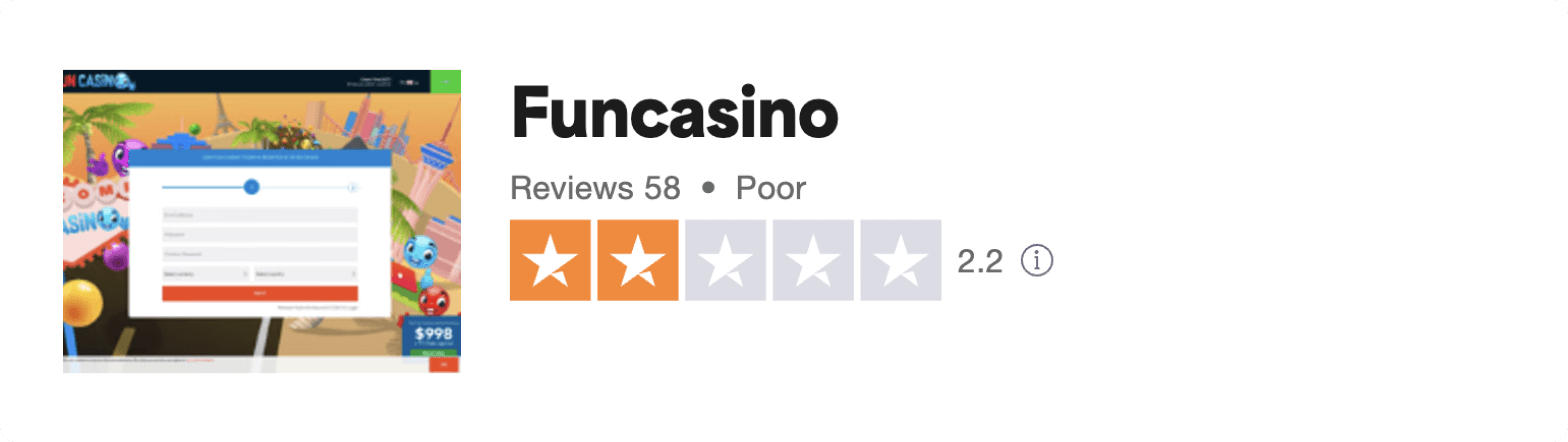 Trustpilot ratings for Fun Casino