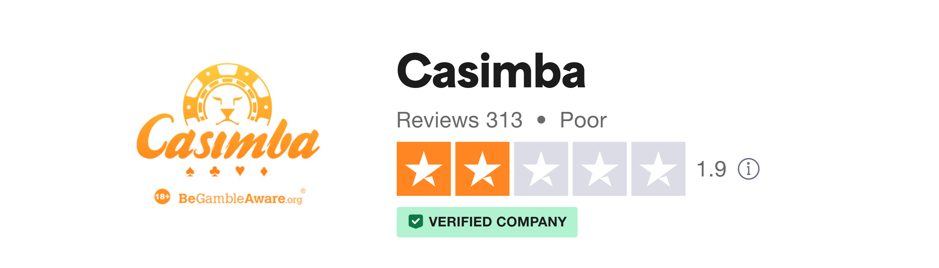 Trustpilot rating screenshot for the Casimba