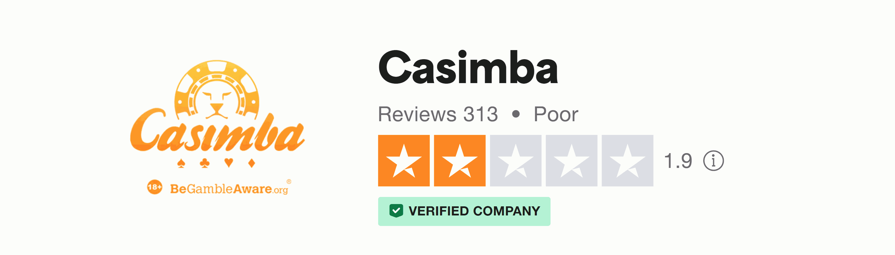 Trustpilot rating screenshot for the Casimba