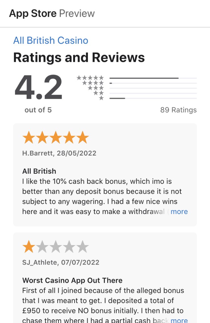 Apple App Store ratings and reviews for the All British Casino