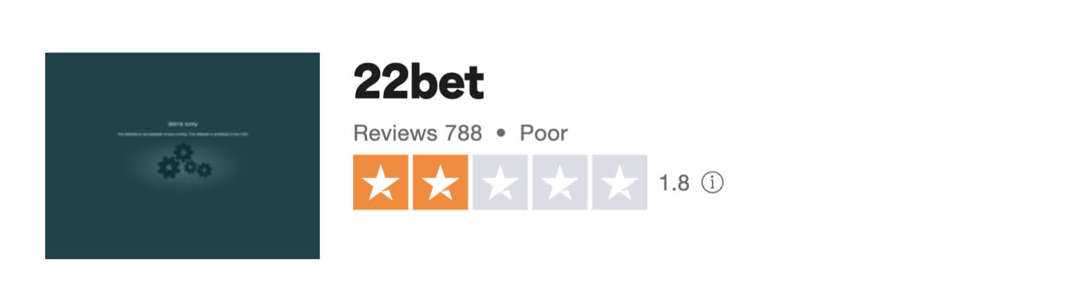 Trustpilot user rating for 22Bet
