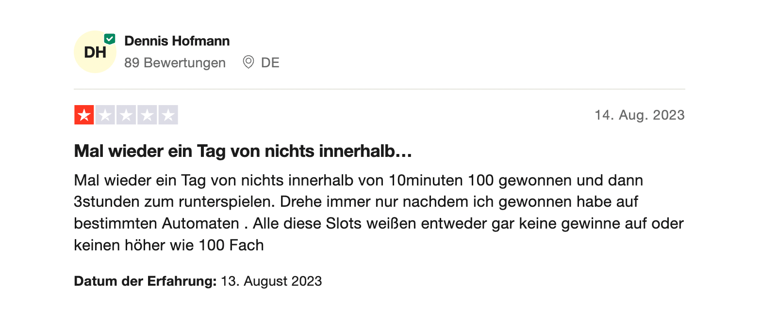 Beispiel einer Online Casino Bewertung zu Zet Casino auf Trustpilot