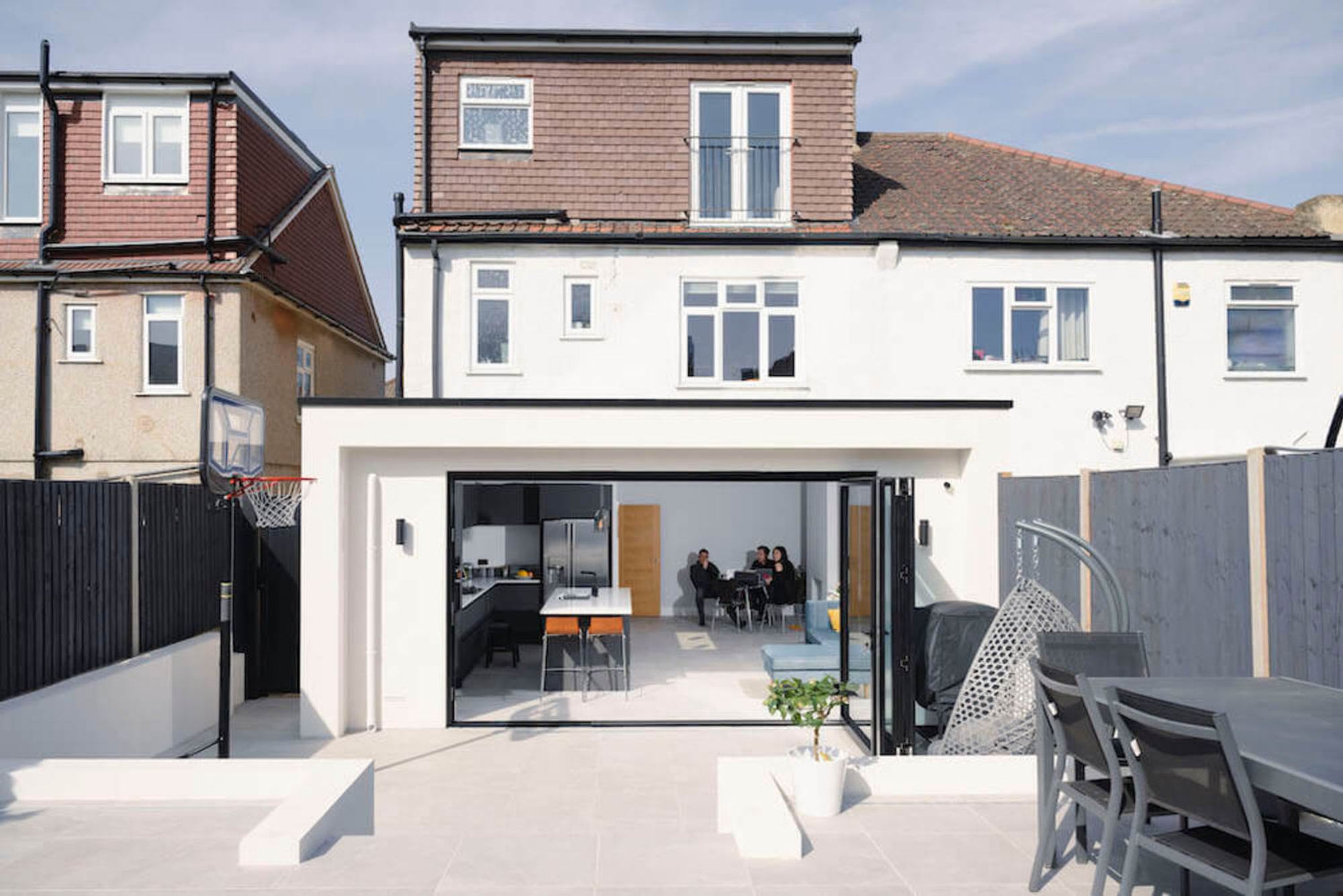 A completed single-storey extension on a semi-detached Lewisham home