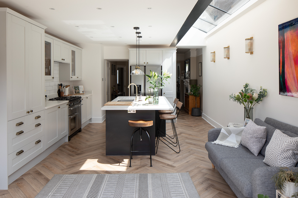 A freshly finished wraparound extension to create a spacious open plan kitchen