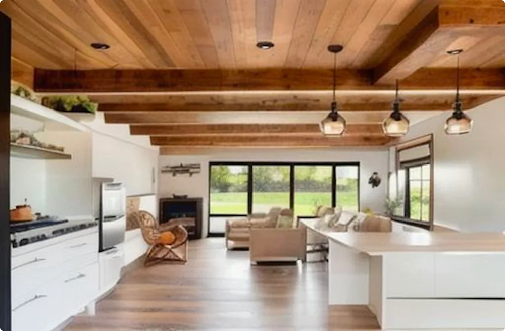 Our scrapbook AI tool has transformed a real Resi customer’s home into a modern farmhouse design with beautiful wooden beams while retaining modern touches