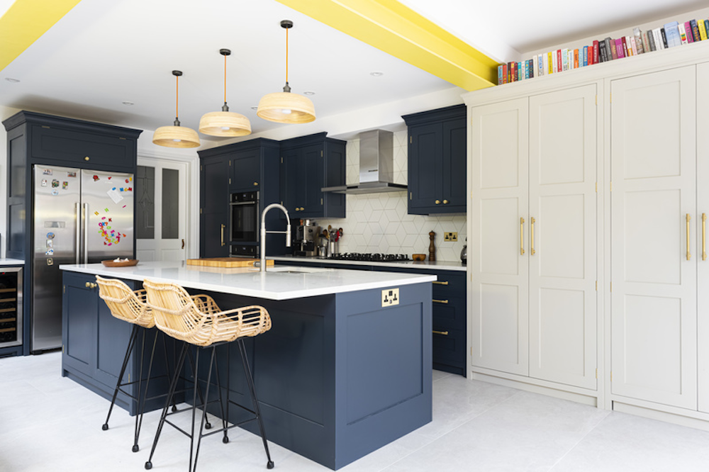 Before- a sleek, modern kitchen with a playful pop of colour in Croydon