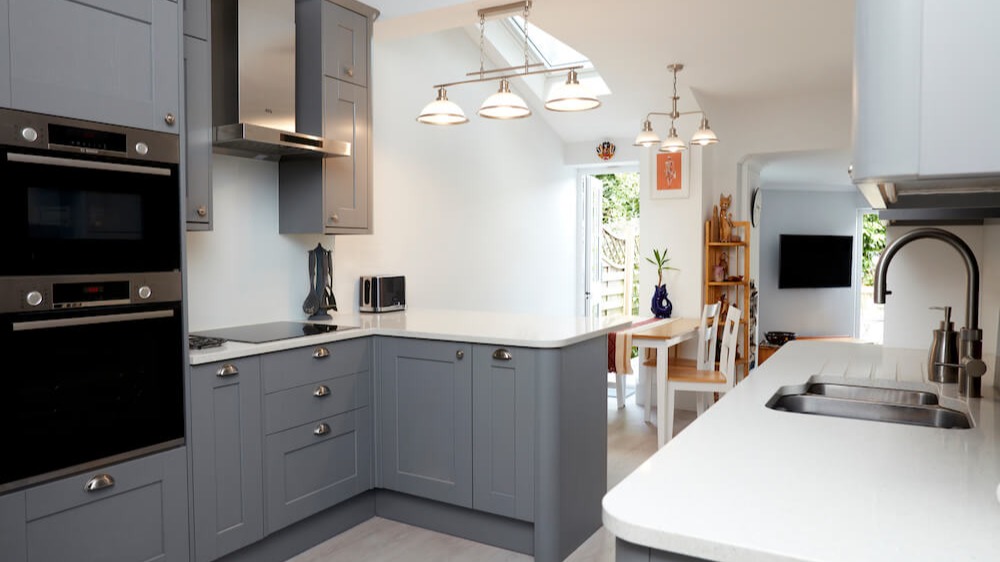 Single storey side extension, kitchen interior of a London property