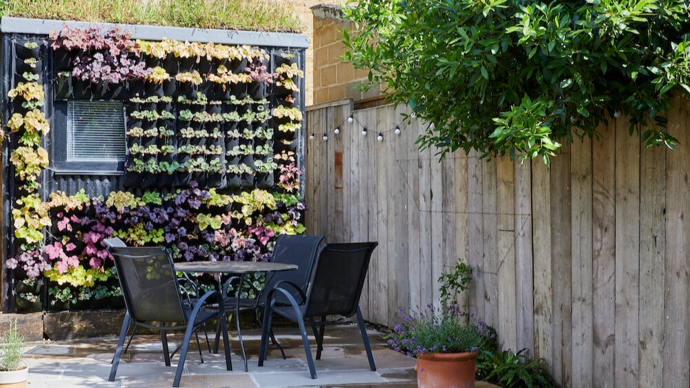 A garden room in London with a living wall